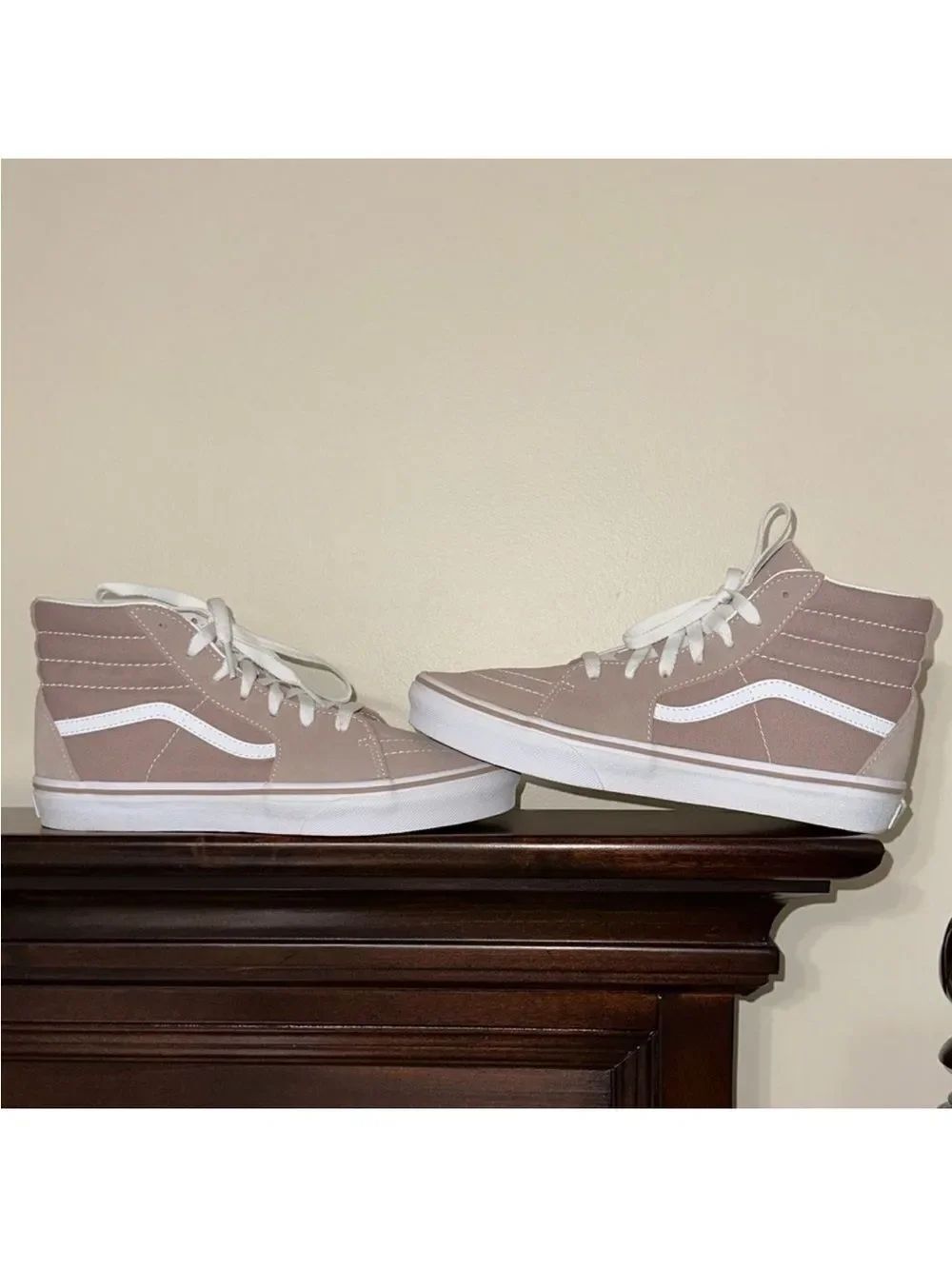 VANS 7 Taupe White Atmosphere High Top Suede Leather Canvas Sneakers
